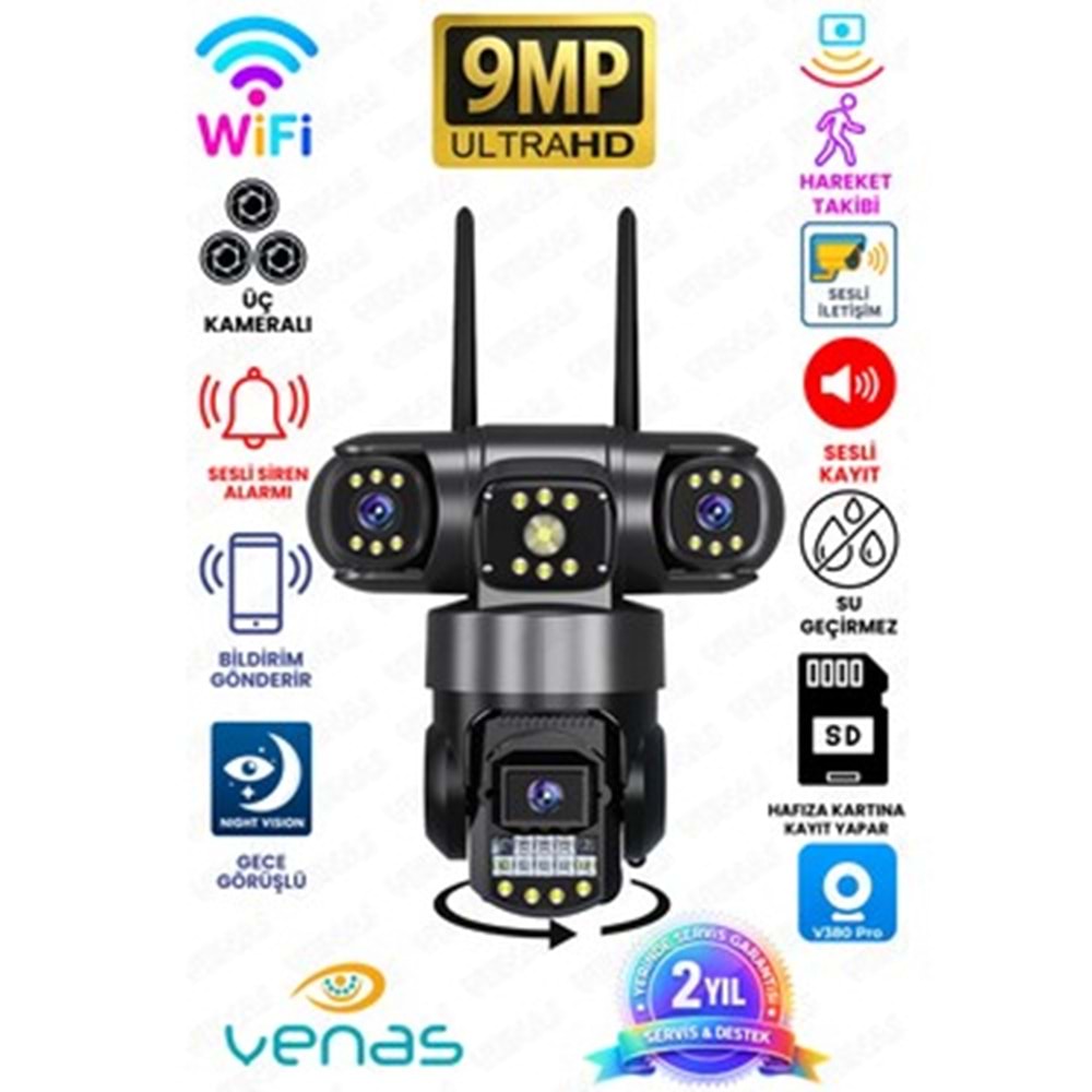 Venas IP Wifi 3 Kameralı 6MP V380 VN-113WF Wifi Kamera