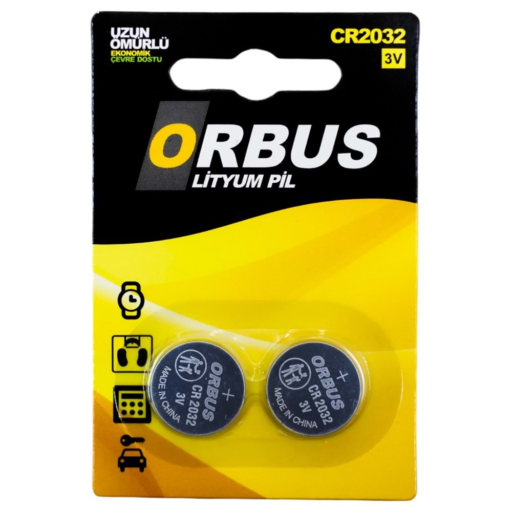 ORBUS CR2032 3 VOLT LİTYUM PARA PİL (2'Lİ PAKET)