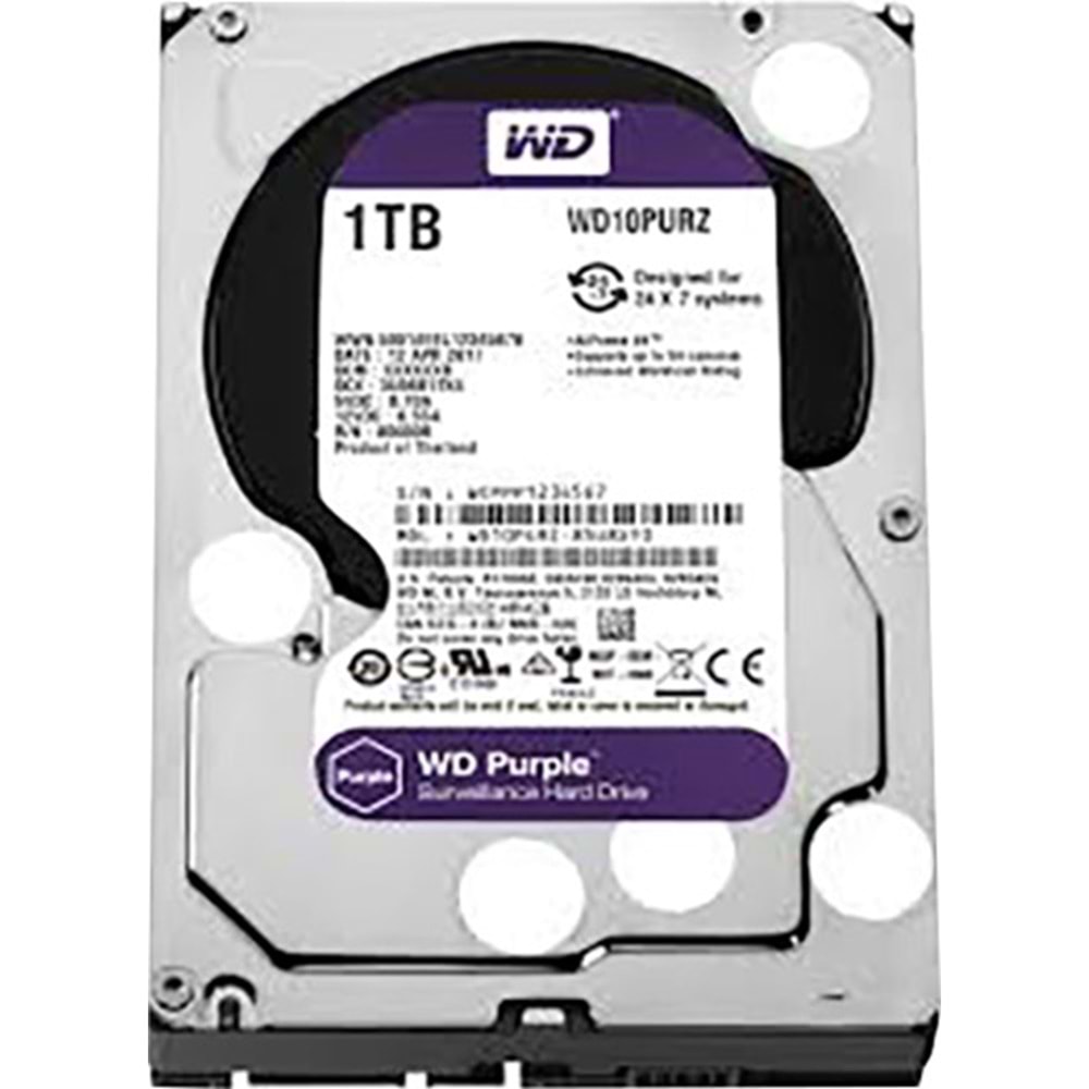 WD Purple 1TB 3.5 WD Sata 64MB WD10PURZ 7/24 Güvenlik Harddiski